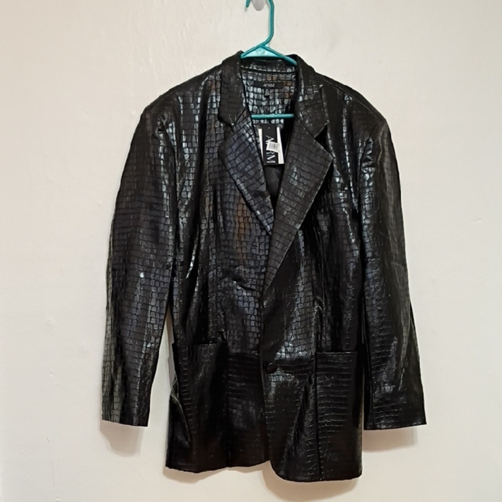 AFRM Black Crocodile Agnes Faux Leather Oversized Blazer Jacket Size M NWT